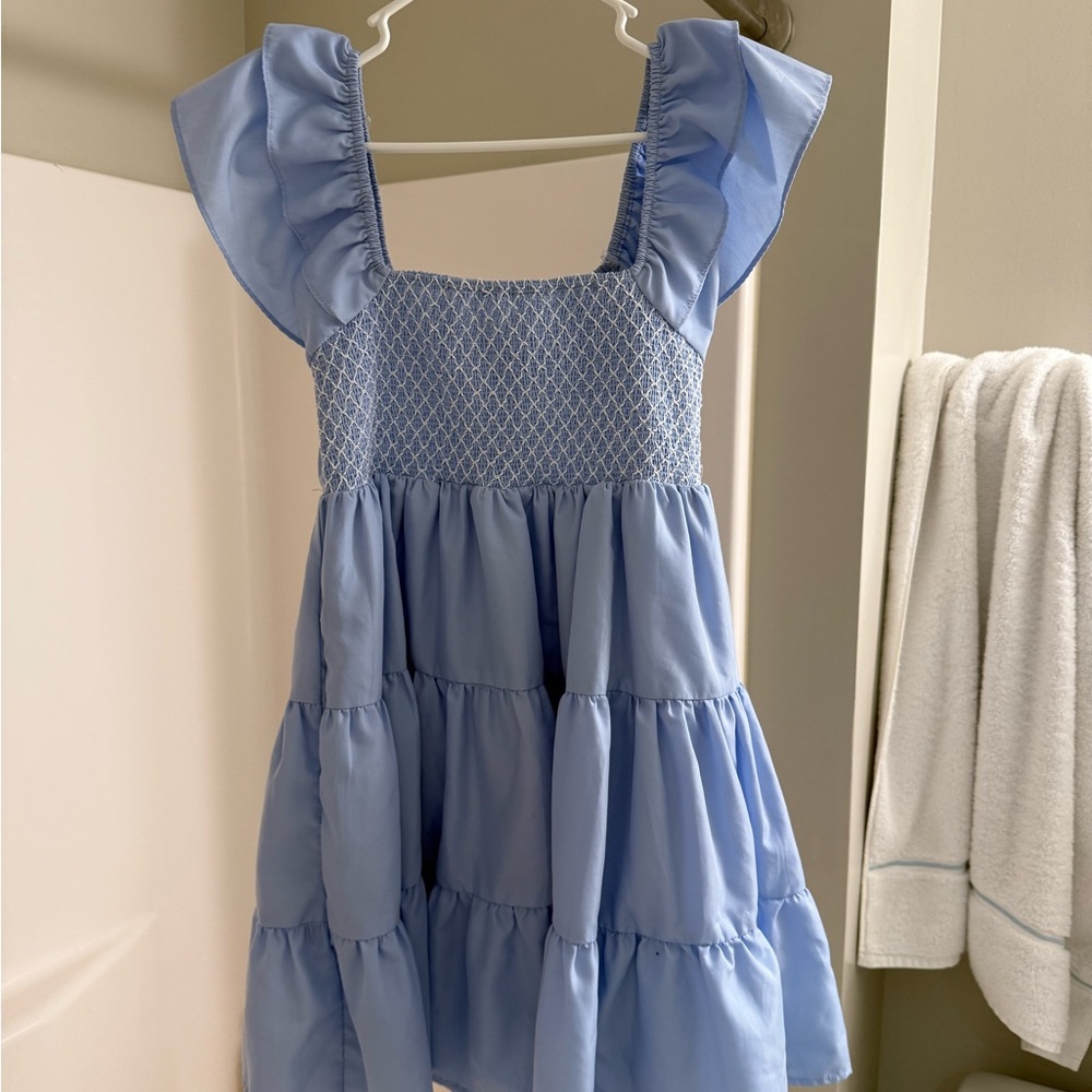 Blue Ruffled Smocked Dress